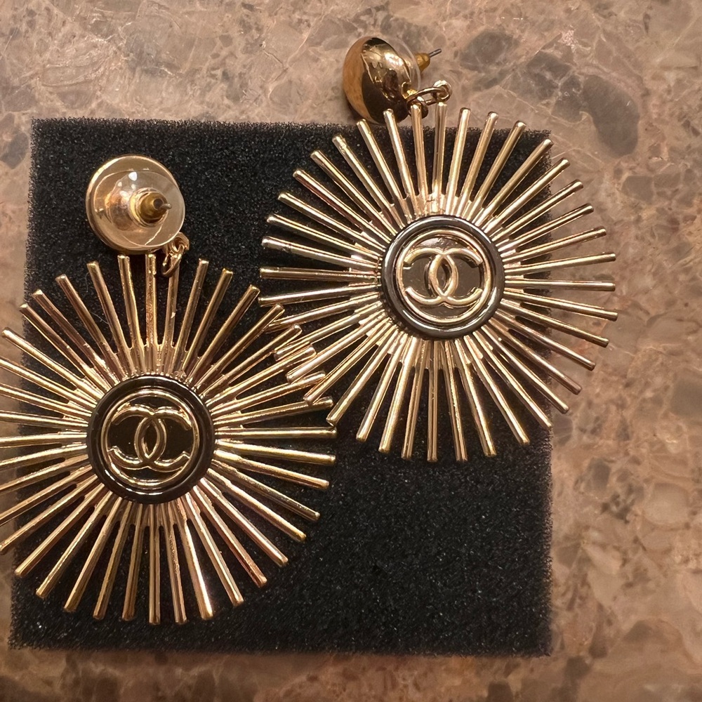 Handmade Gold Sunburst Button Earrings